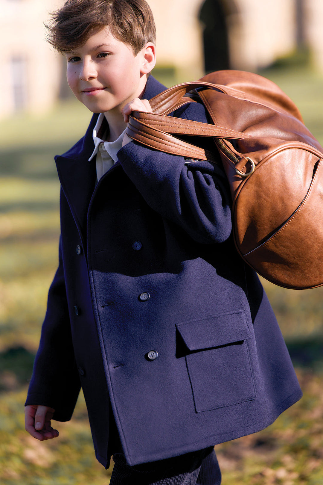 >Tartine et Chocolat Kids Wool Shawl Collar Coat - Navy