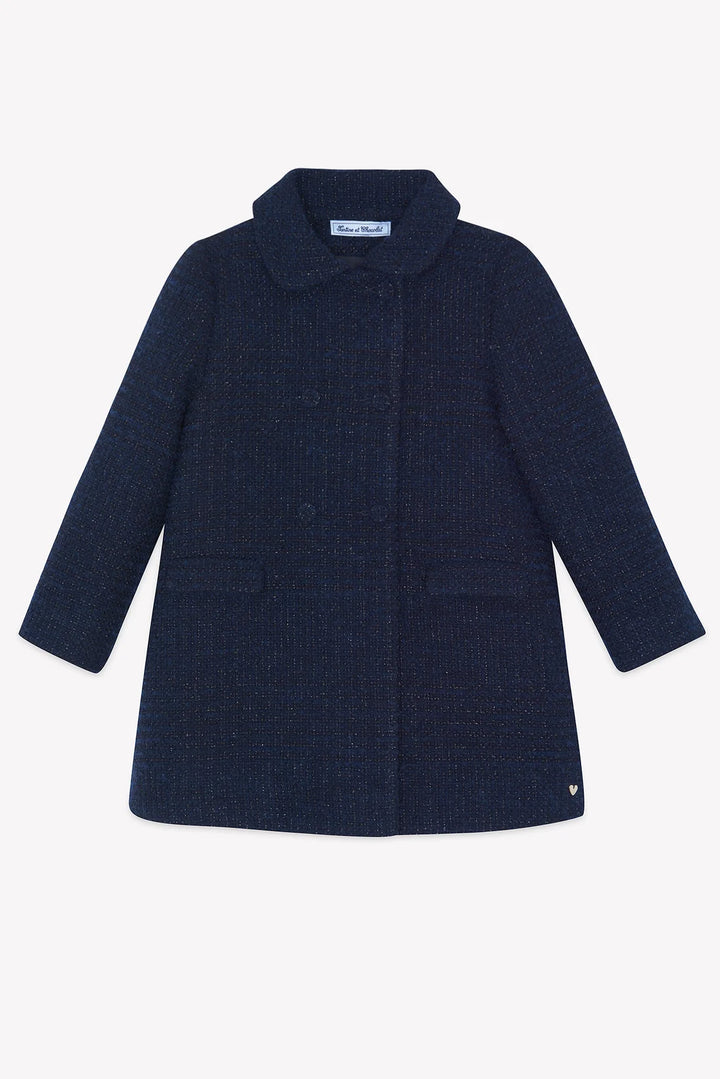 >Tartine et Chocolat Kids Tweed Peter Pan Collar Coat - Navy