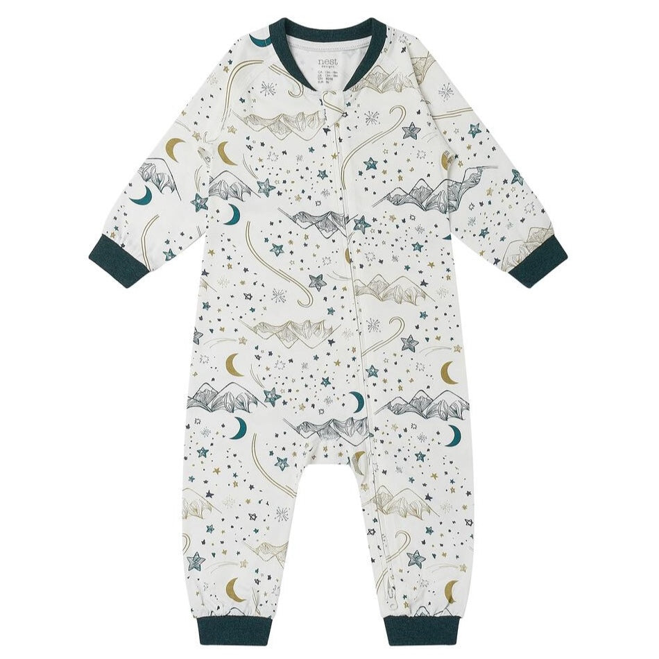 Nest Designs Kids/Baby Avocado Bamboo One Piece Zip Long Sleeve Footless Sleeper - Stars White