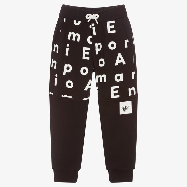 Emporio Armani Junior Black Cotton Logo Trick Pants - 6Y