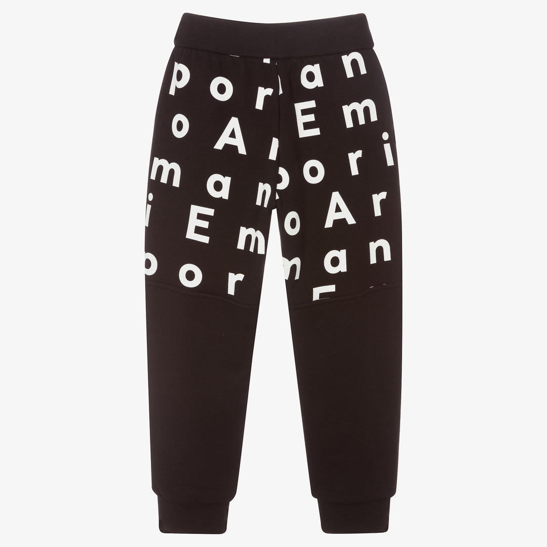 Emporio Armani Junior Black Cotton Logo Trick Pants - 6Y