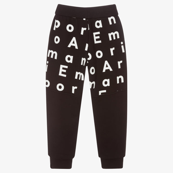 Emporio Armani Junior Black Cotton Logo Trick Pants - 6Y