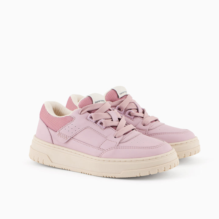 Emporio Armani Junior Kids Leather Sneakers with Mesh Details