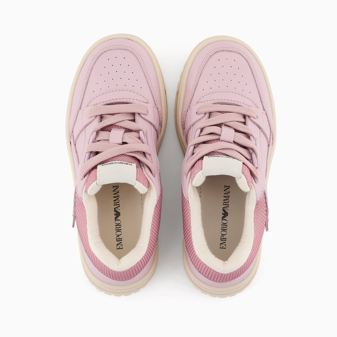 Emporio Armani Junior Kids Leather Sneakers with Mesh Details