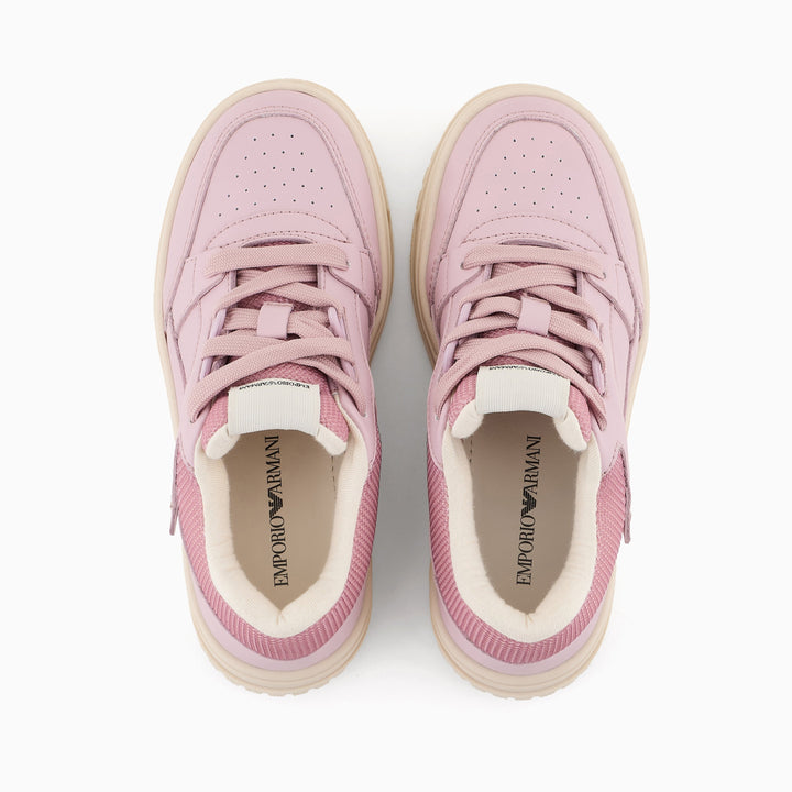 Emporio Armani Junior Kids Leather Sneakers with Mesh Details