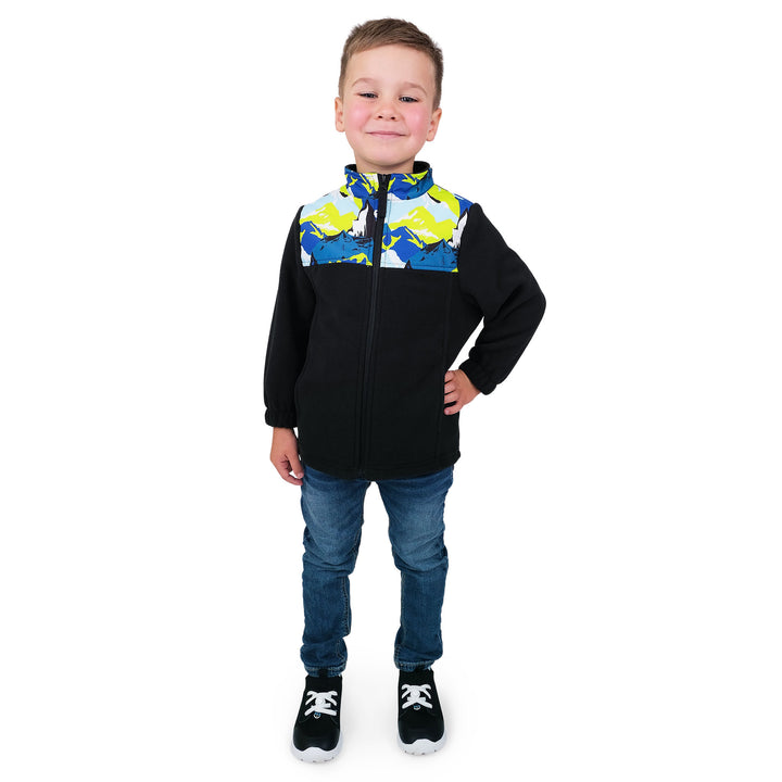 >Jan & Jul Kids Fleece Collared Jacket - Neon Peaks