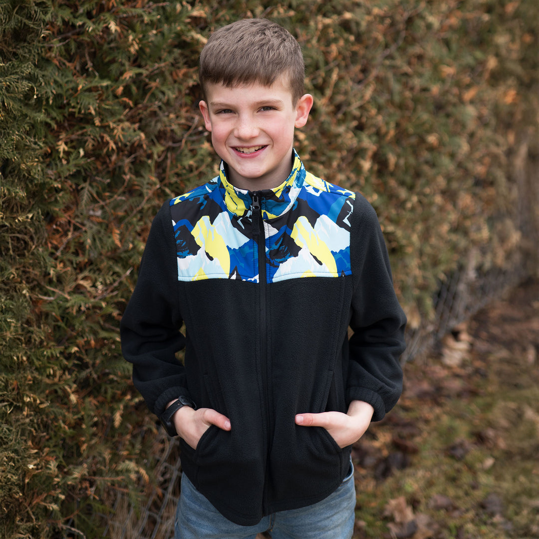 >Jan & Jul Kids Fleece Collared Jacket - Neon Peaks