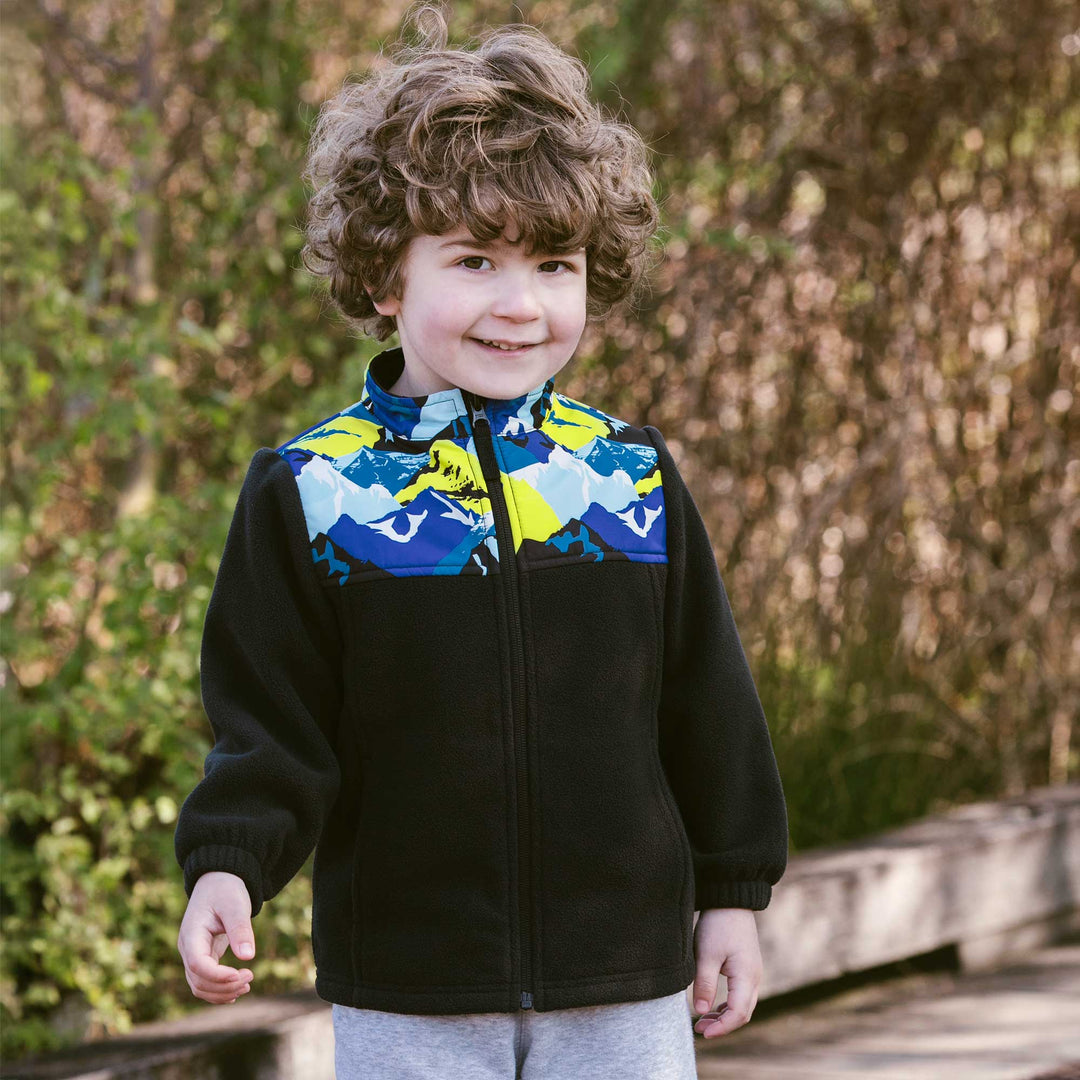 >Jan & Jul Kids Fleece Collared Jacket - Neon Peaks