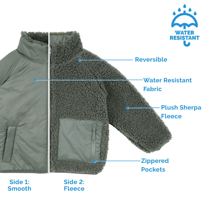 >Jan & Jul Kids Reversible Fleece Jacket - Dark Sage Green