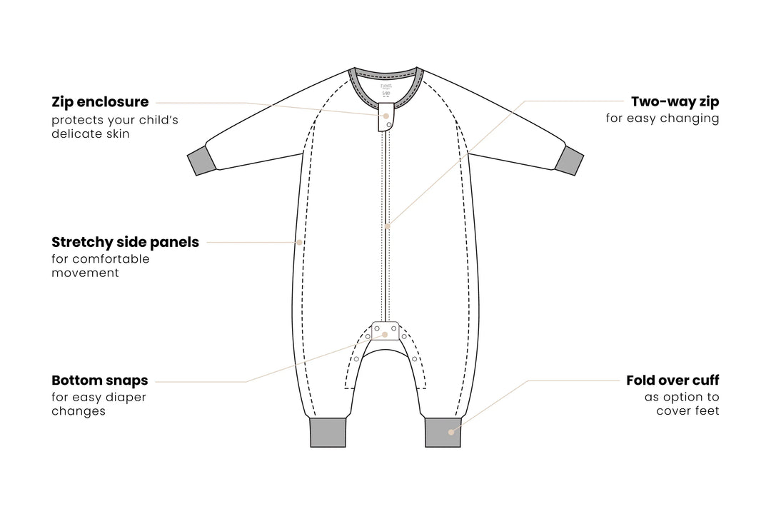 Nest Designs Kids 0.6 TOG Long Sleeve Footed Sleep Suit (Bamboo Pima) - Rhino Hippo