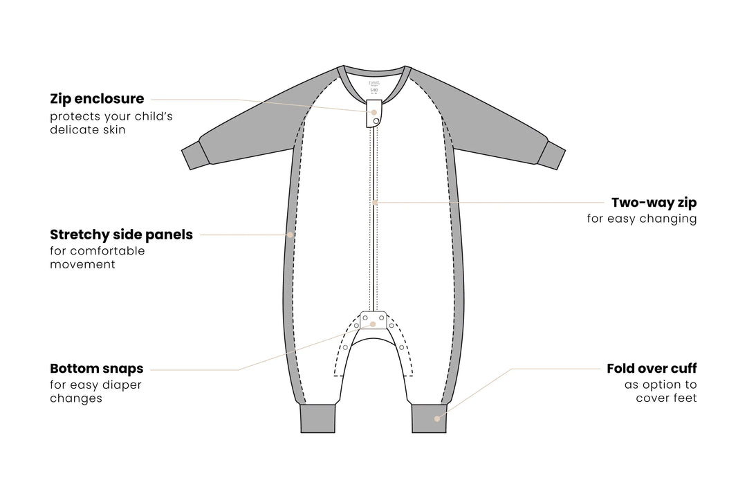 Nest Designs Kids 2.5 TOG Raglan Long Sleeve Footed Sleep Suit (Bamboo) - Gazelle Sky