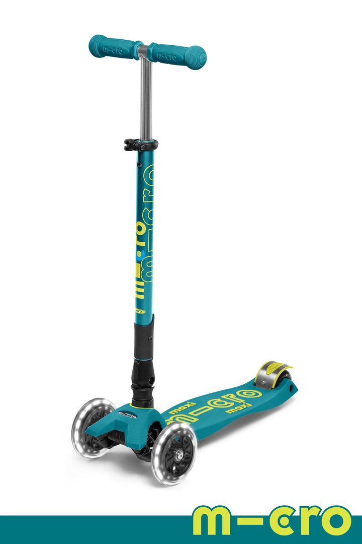 Micro Kids Maxi Deluxe Foldable LED Scooter - Petrol Green [Age 5-12]
