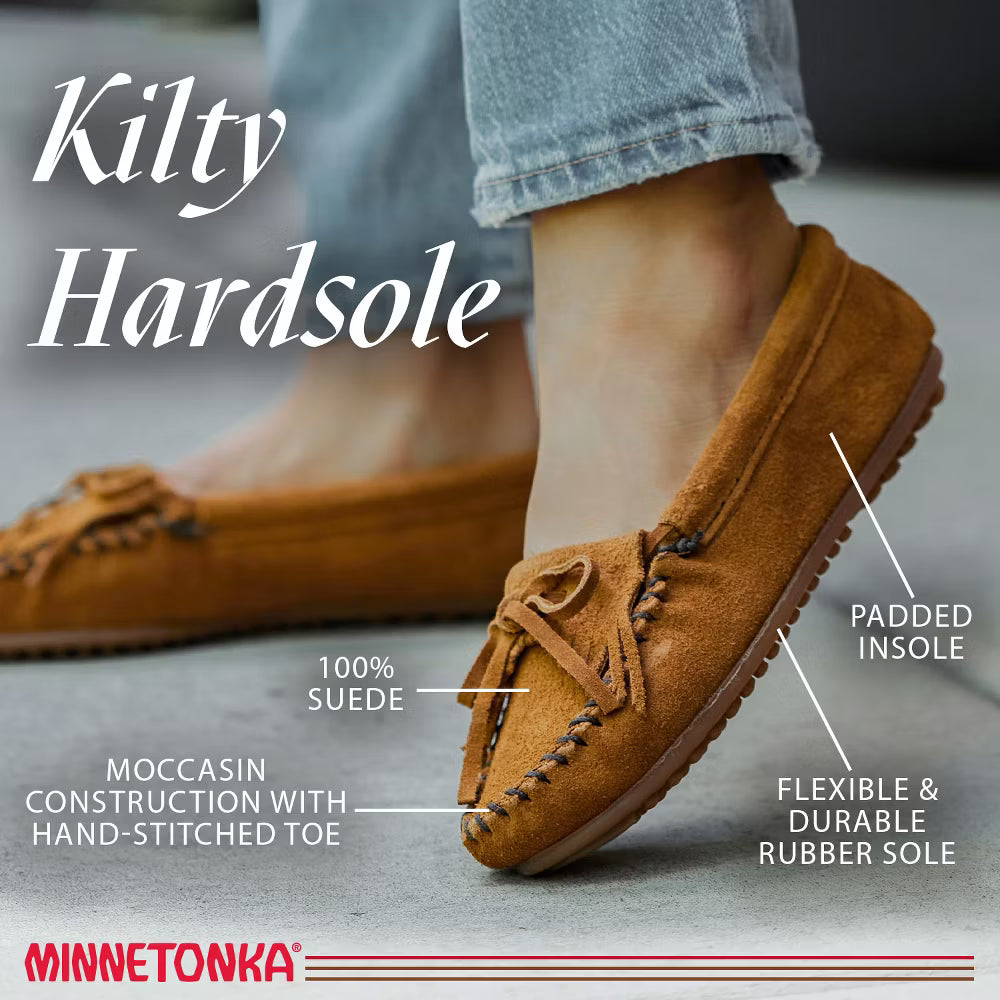 Minnetonka Moccasins Women's Kilty Hardsole Leather Shoes - Brown [Displayed Items, Never Worn]