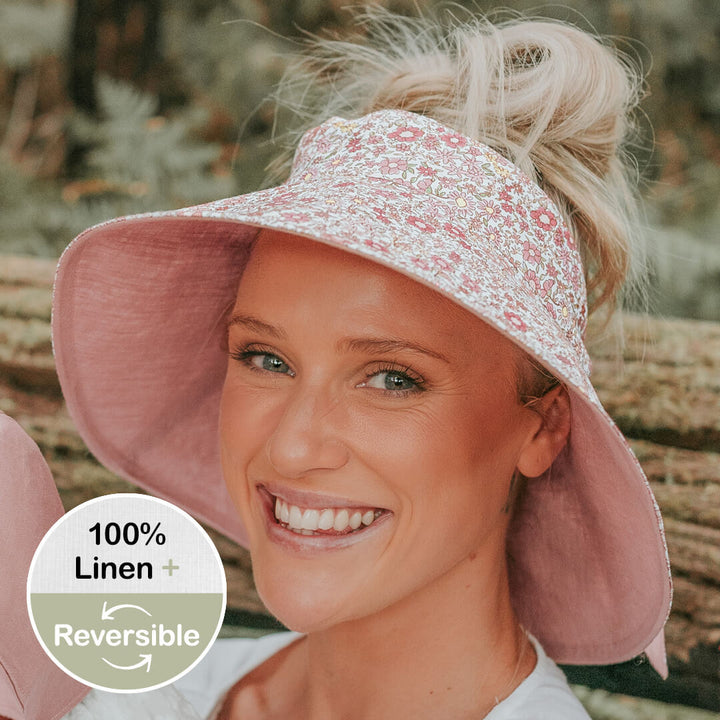 Bedhead Ladies UPF50+ VOYAGER Wide Brimmed Reversible Visor Sun Hat - Ramble / Rosa