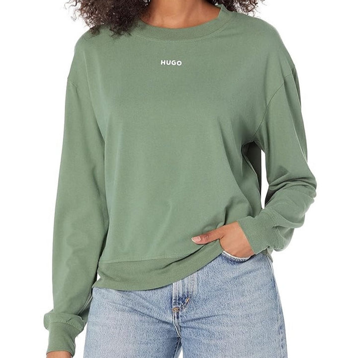 HUGO Kids Cotton-Terry Sweatshirt with LOGO Prints - Light Green -8Y