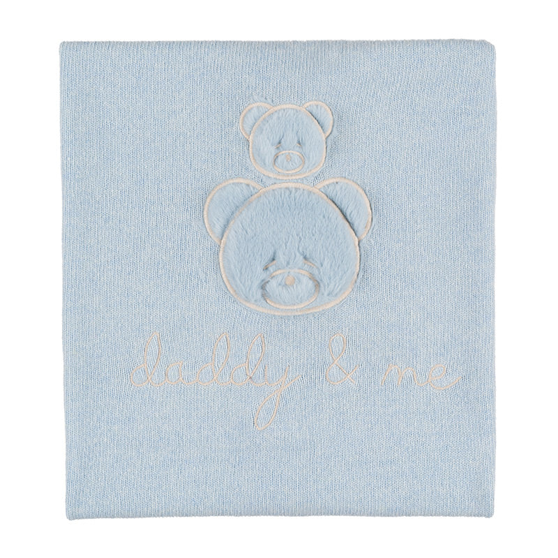 Nanan Baby Blanket Solid Tint With Bear Embroidery - Blue