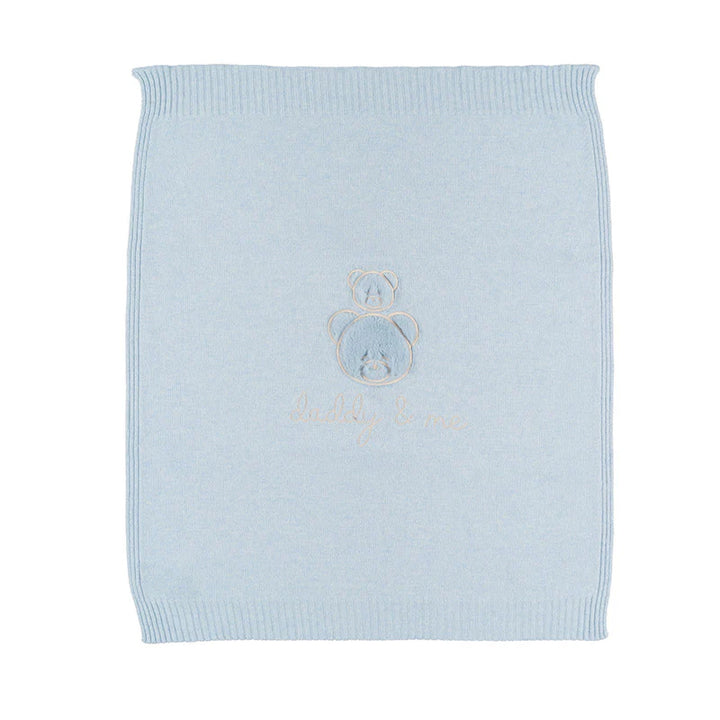 Nanan Baby Blanket Solid Tint With Bear Embroidery - Blue