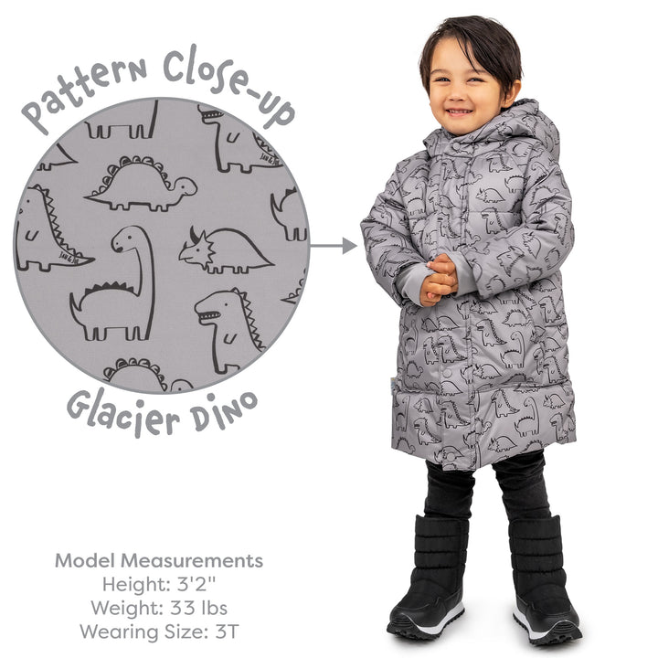 >Jan & Jul Kids Toasty-Dry Puffy Coat - Glacier Dino