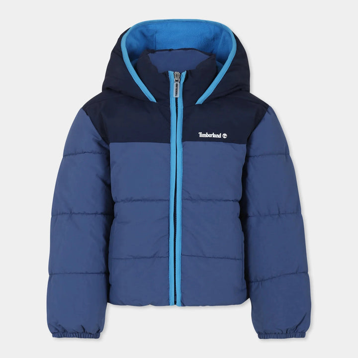 Timberland Kids Water-Repellent Blue Hooded Puffer Jacket