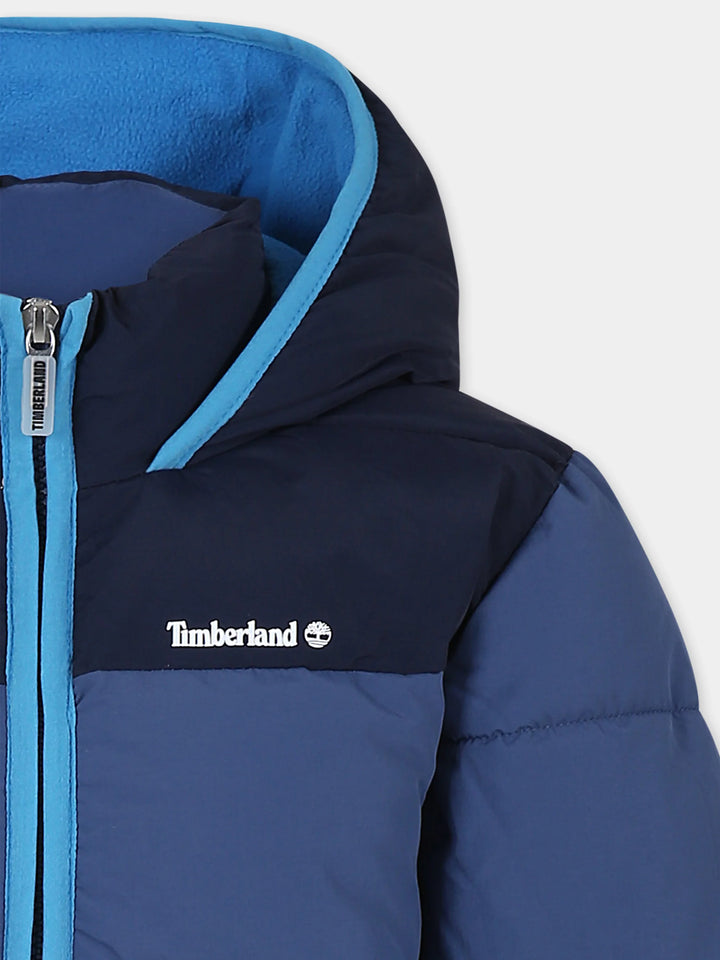 Timberland Kids Water-Repellent Blue Hooded Puffer Jacket