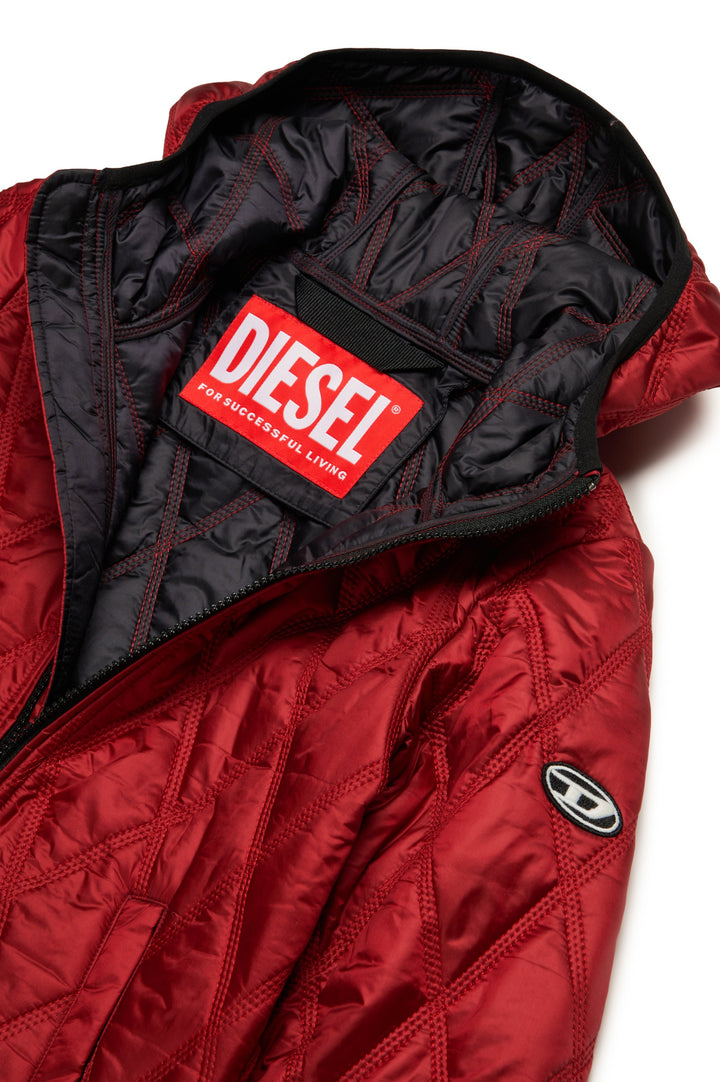 Diesel Kids Hooded Quilted Jacket - Red - 8Y