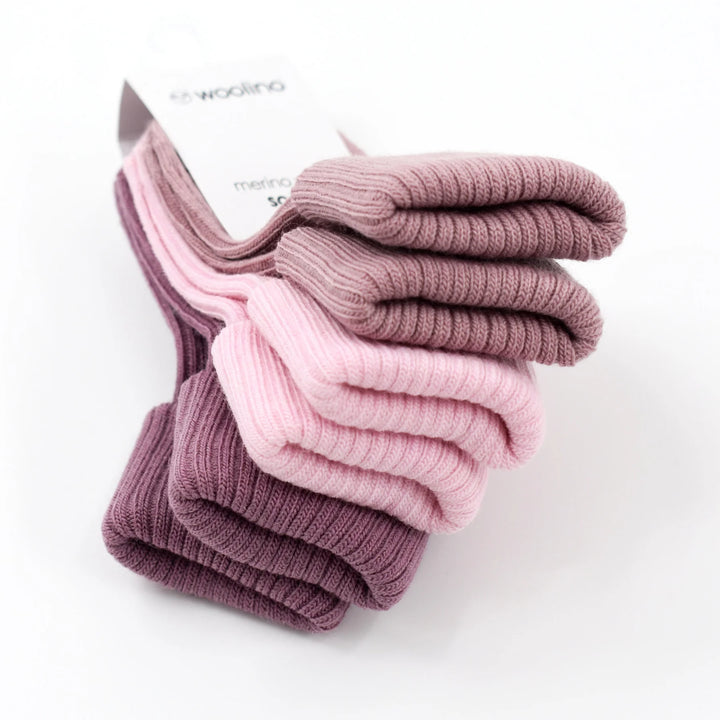 >Woolino Baby and Toddler Wool Socks - Pink &amp; Rose
