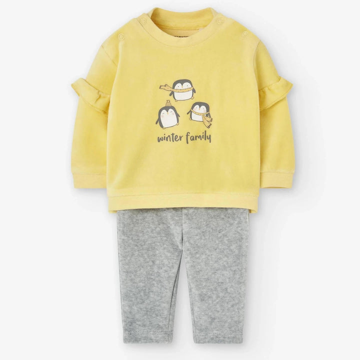 Losan Kids Baby PENGUIN Winter Family Shirt+Pants Set - Light Yellow - Newborn