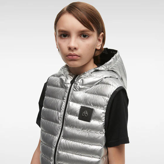 Moose Knuckles Kids Air Down Metallic Vest With Zip Pockets - Silver