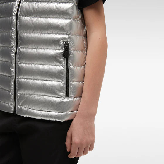Moose Knuckles Kids Air Down Metallic Vest With Zip Pockets - Silver