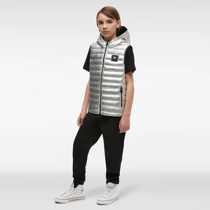 Moose Knuckles Kids Air Down Metallic Vest With Zip Pockets - Silver
