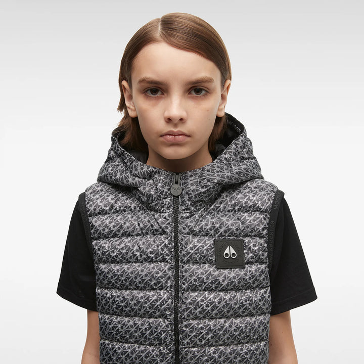Moose Knuckles Kids Air Down Vest With Zip Pockets - Grey Printed