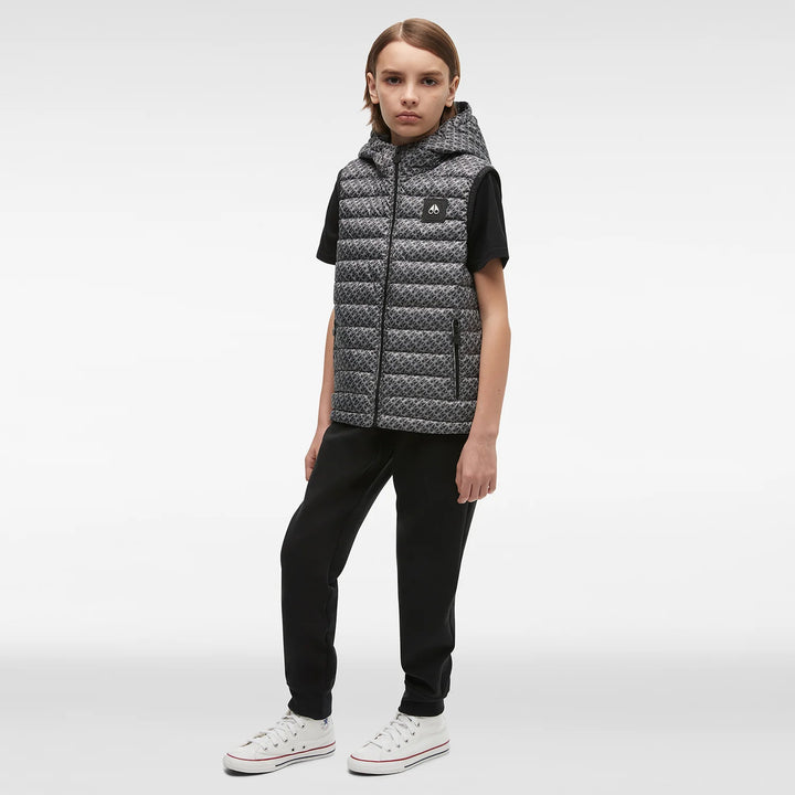 Moose Knuckles Kids Air Down Vest With Zip Pockets - Grey Printed