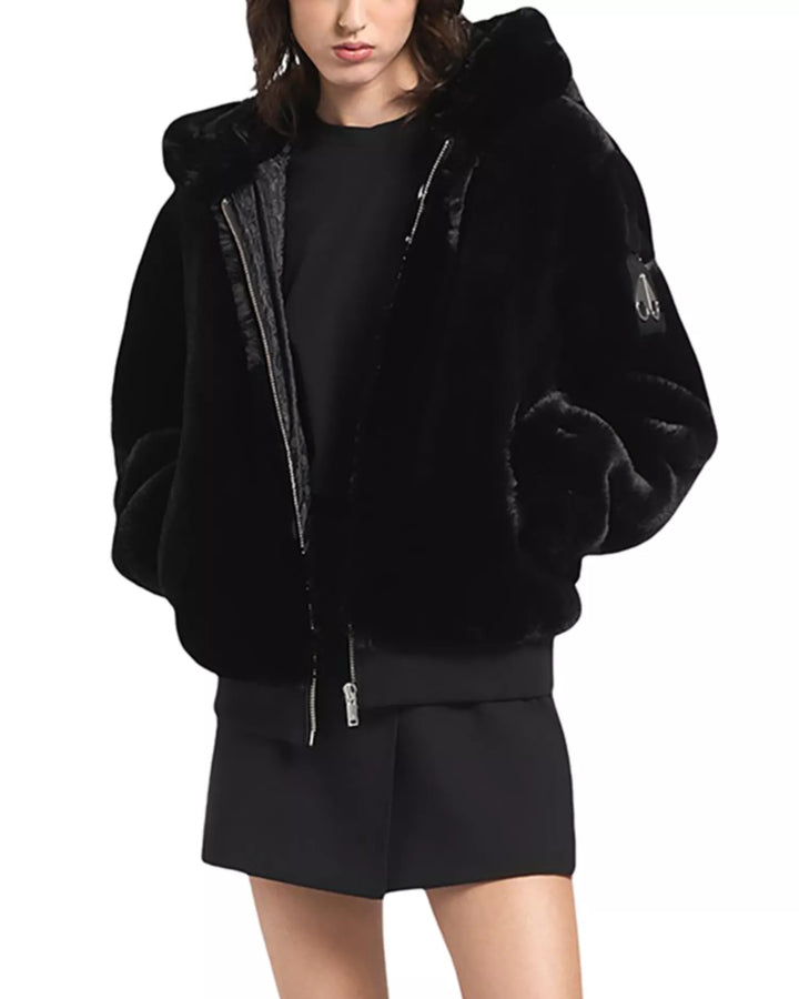 Moose Knuckles Kids Monroe Bunny Faux Fur Jacket With Hood - Black