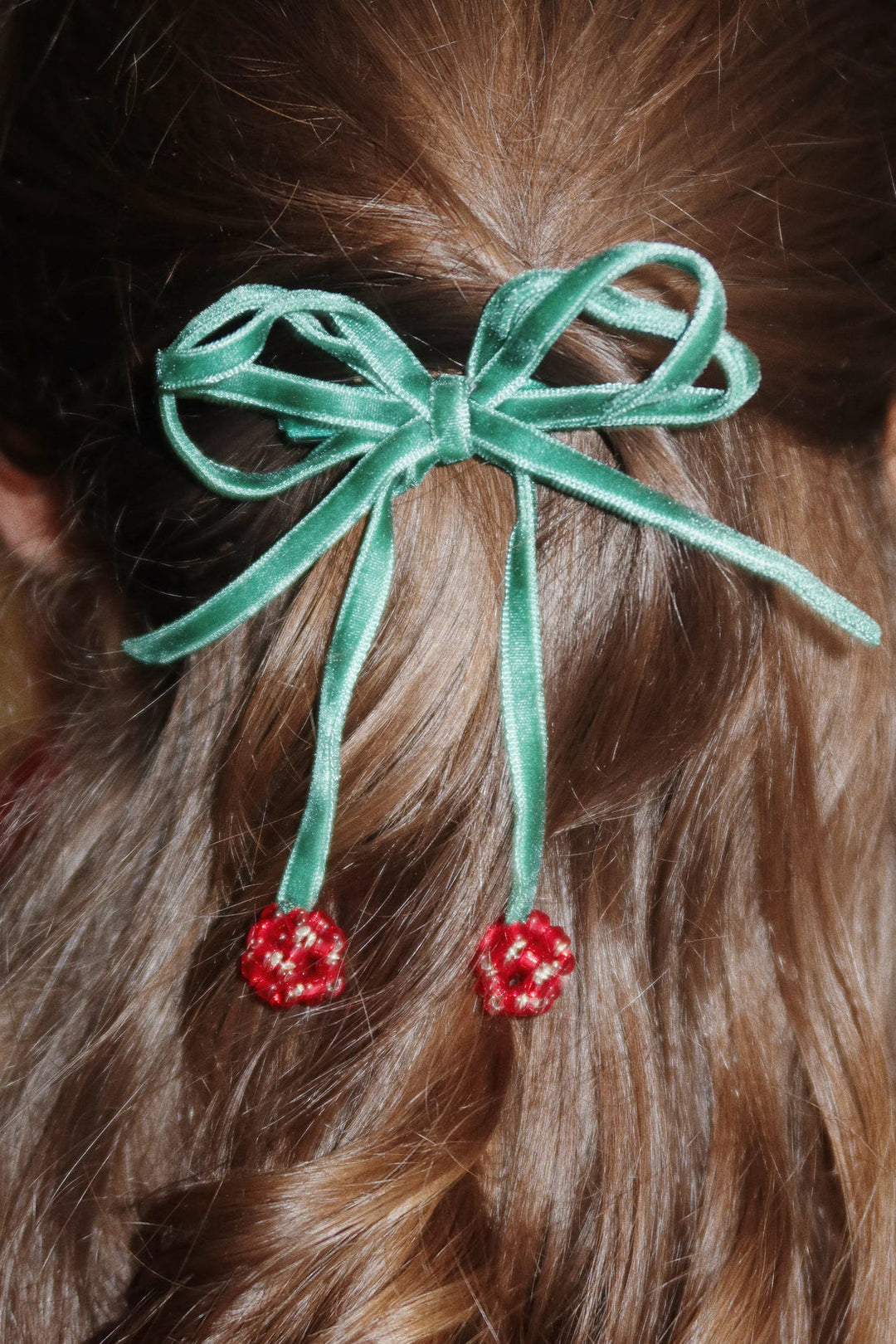 Konges Sloejd Cherry Bow Hair Clips - Smoke Pine 2-Pack