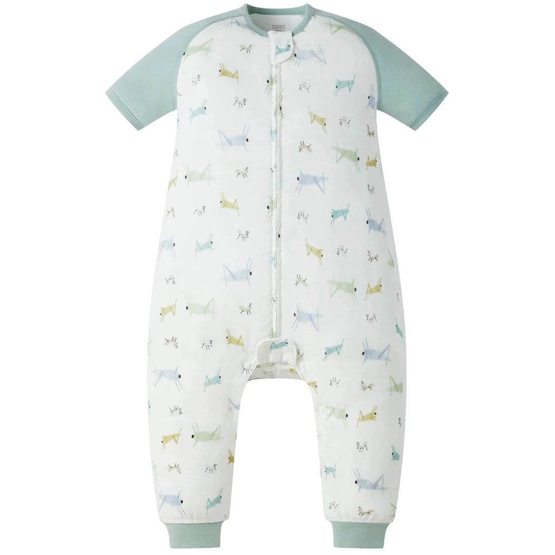Nest Designs Kids 0.6 TOG Raglan Bamboo Pima Short Sleeve Footed Sleep Suit -The Ant & The Grasshopper