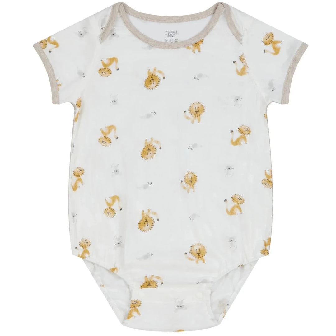 Nest Designs Baby Bamboo Pima Short Sleeve Onesie - The Lion and The Mouse