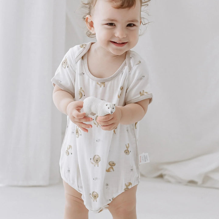 Nest Designs Baby Bamboo Pima Short Sleeve Onesie - The Lion and The Mouse