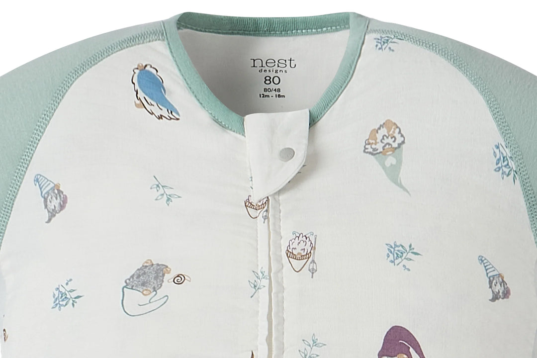 Nest Designs Kids/Baby 0.6 TOG Raglan Bamboo Pima Short Sleeve Footed Sleep Suit - Oh Gnome!