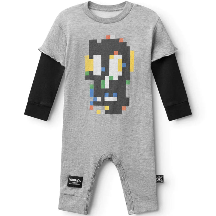 Nununu Baby SOFT PIXEL SKULL OVERALL - HEATHER GREY