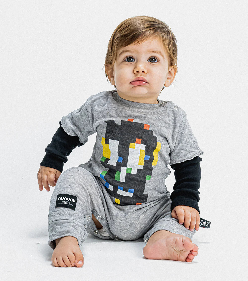 Nununu Baby SOFT PIXEL SKULL OVERALL - HEATHER GREY