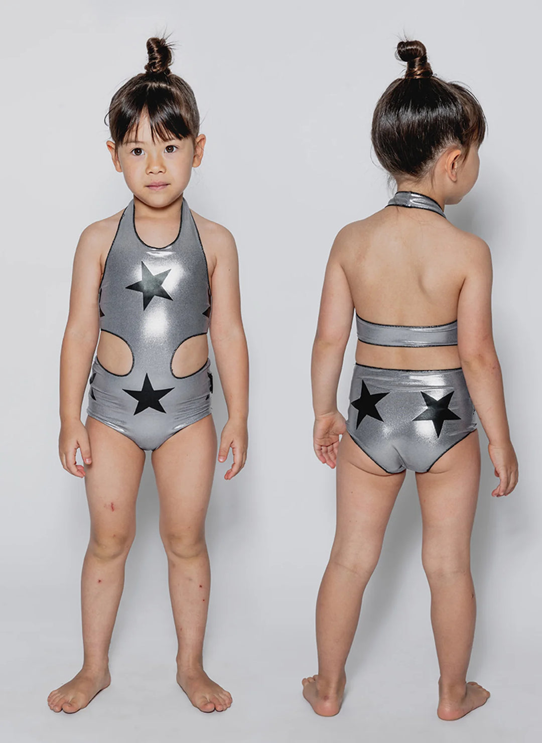 Nununu Kids Girl Star Swimsuit - Metalic Grey