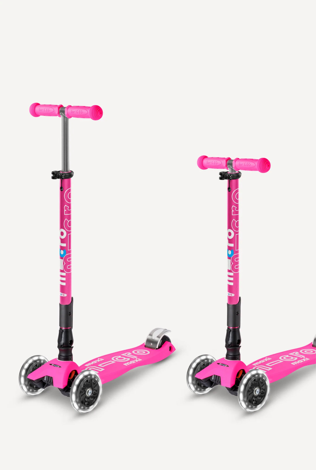Micro Kickboard Kids Maxi Deluxe Foldable LED Scooter - Shocking Pink [Age 5-12]