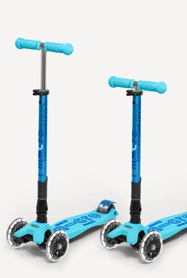 Micro Kickboard Kids Maxi Deluxe Foldable LED Scooter - Bright Blue [Age 5-12]