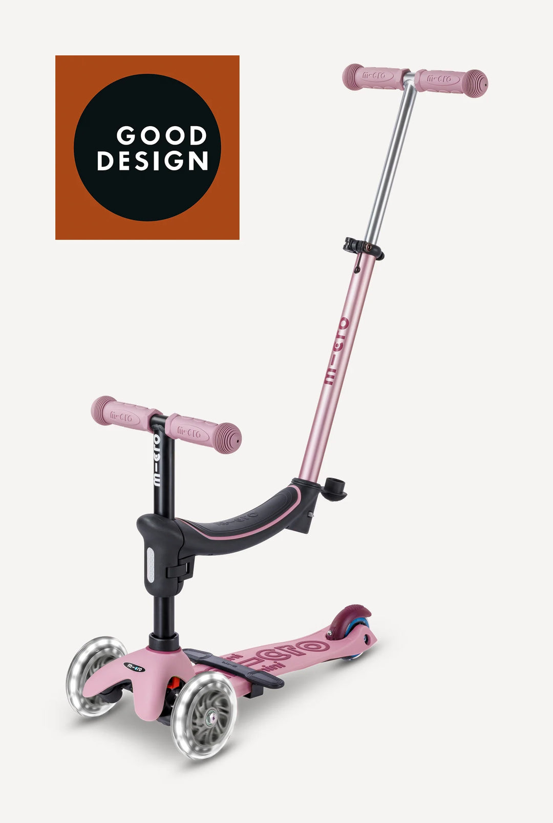 Micro Kickboard Kids Mini Rock & Go LED All-in-One Ride - Dusty Rose [Age 1-6]