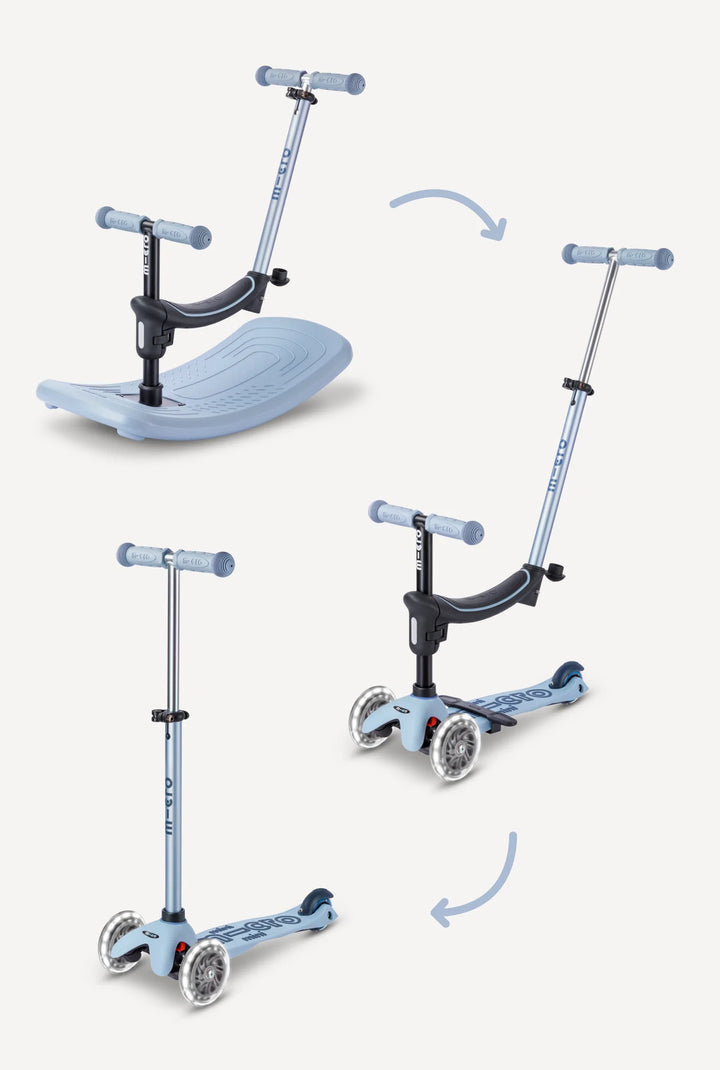 Micro Kickboard Kids Mini Rock & Go LED All-in-One Ride - Ocean Slate [Age 1-6]