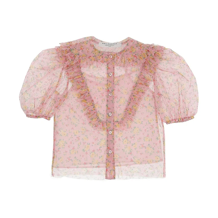 Philosophy Di Lorenzo Serafini Girl CAMICIA Floral Puffy Sleeves Top - 6Y/8Y/14Y