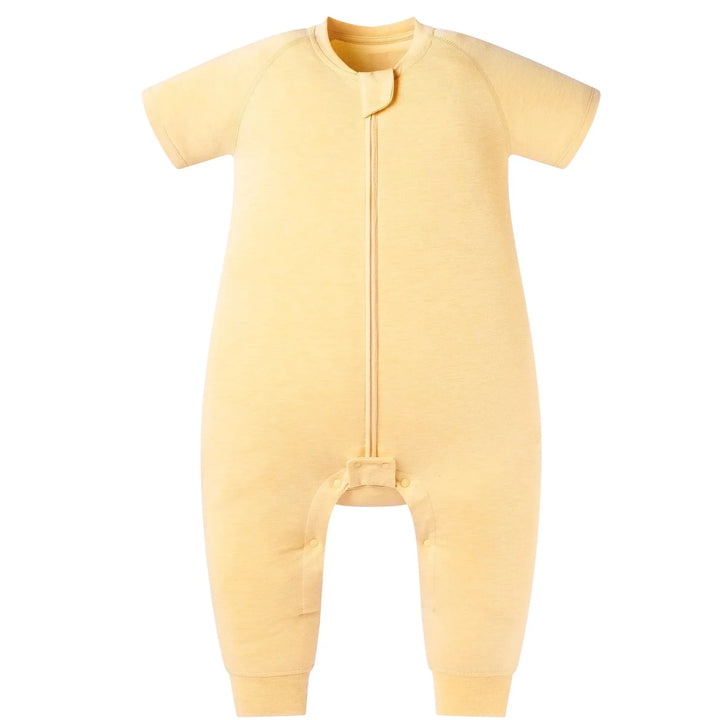 Nest Designs Kids 0.5 TOG Bamboo Jersey Short Sleeve Footed Sleep Bag - Pantone Flax/Sunset Gold
