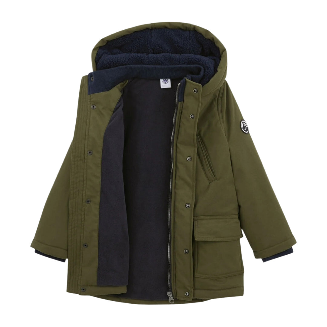 Petit Bateau Boy's Military Green Parka - 6Y