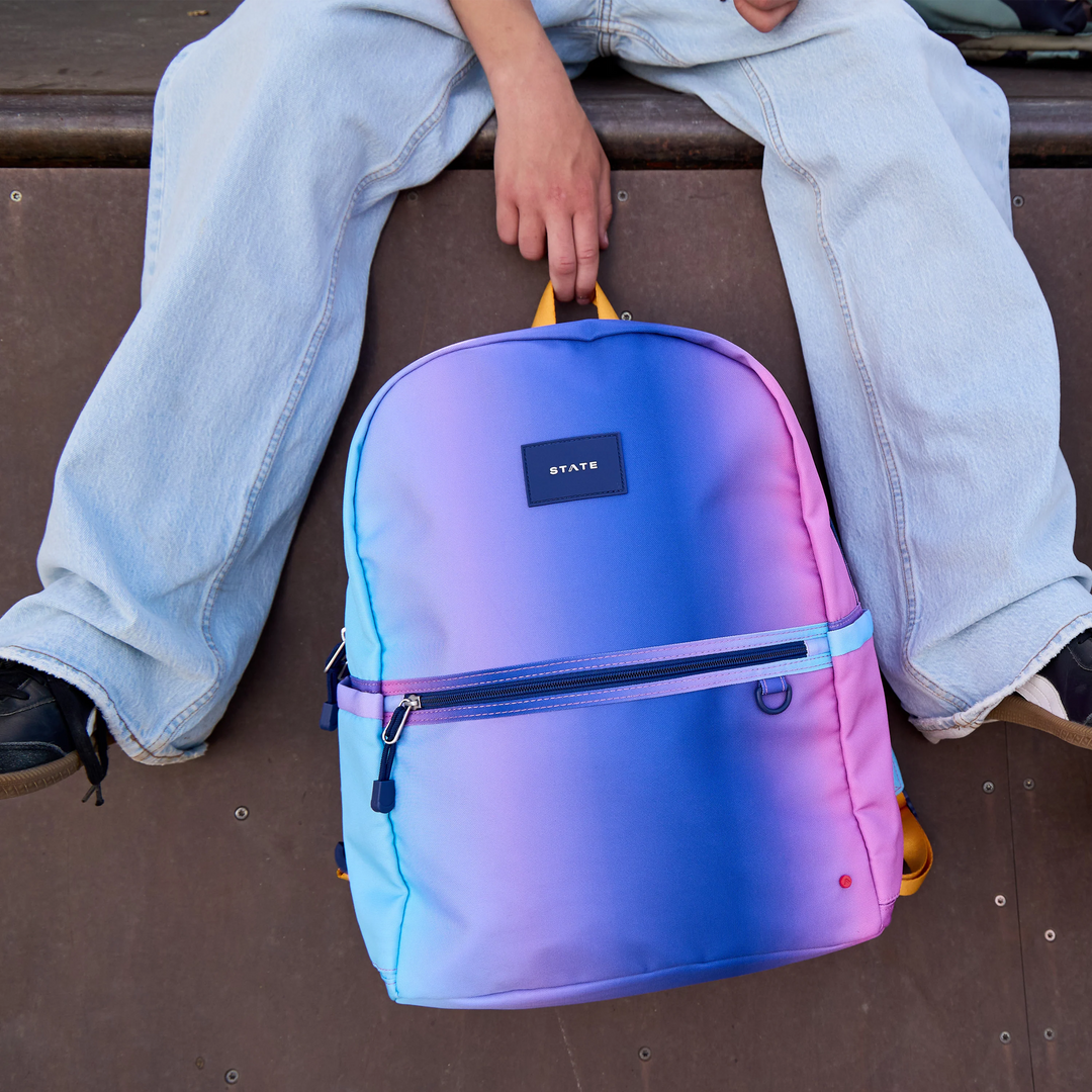 State Bags Kane Kids Double Pocket Large Backpack in Blue/Pink Gradient