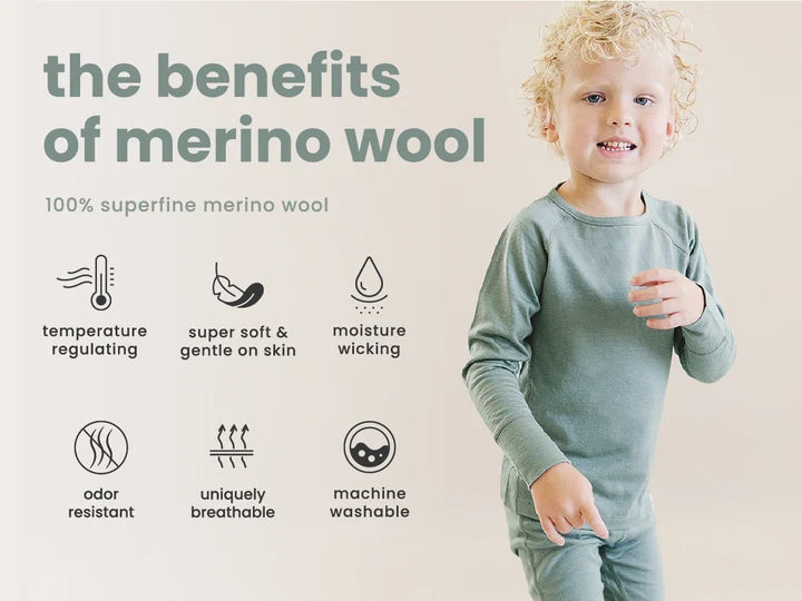 >Woolino Kids Merino Wool Base Layer Long Sleeve Top + Leggings Set - Blush Pink